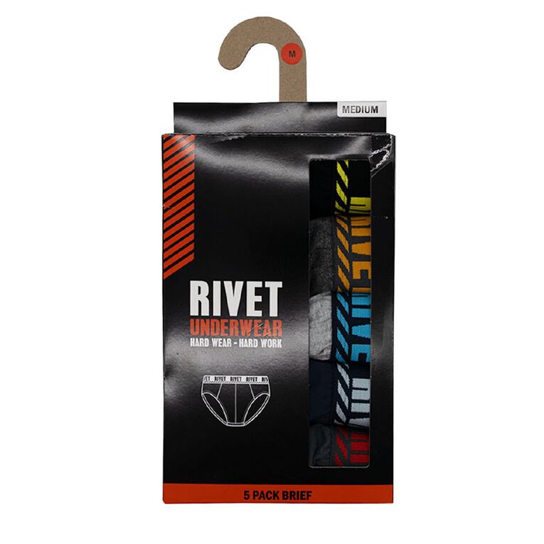 Rivet Men's Briefs 5 Pack, Grey/Navy, hi-res