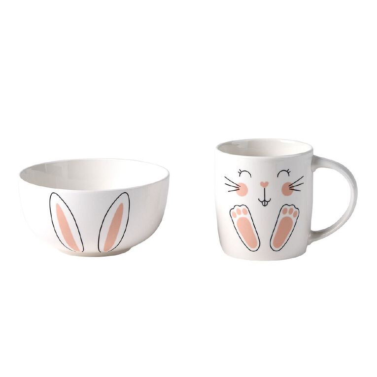 Living & Co Kids Bunny Breakfast Mug & Bowl Set Ivory 2 Pack, , hi-res