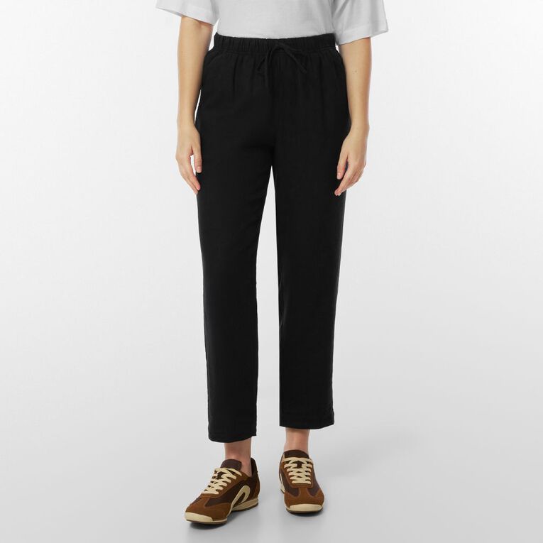 H&H Women's Linen Blend Tapered Pants, Black, hi-res