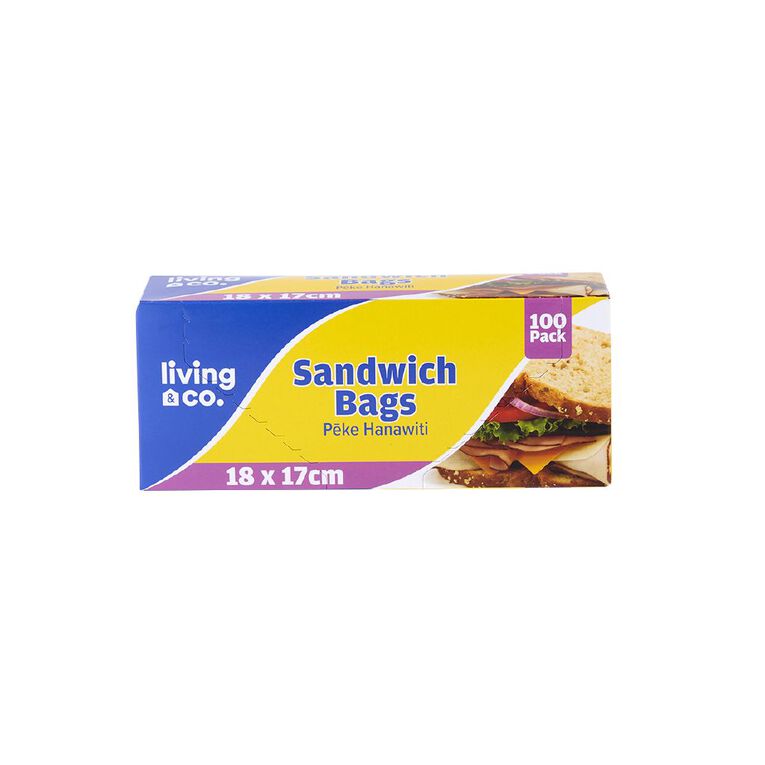 Living & Co Resealable Sandwich Bags 18 x 17cm 100 Pack