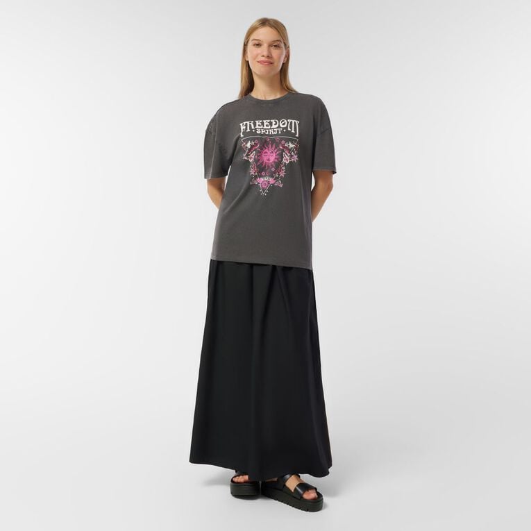 H&H Women's Short Sleeve Boyfriend Graphic Tee, Grey Dark FREEDOM, hi-res