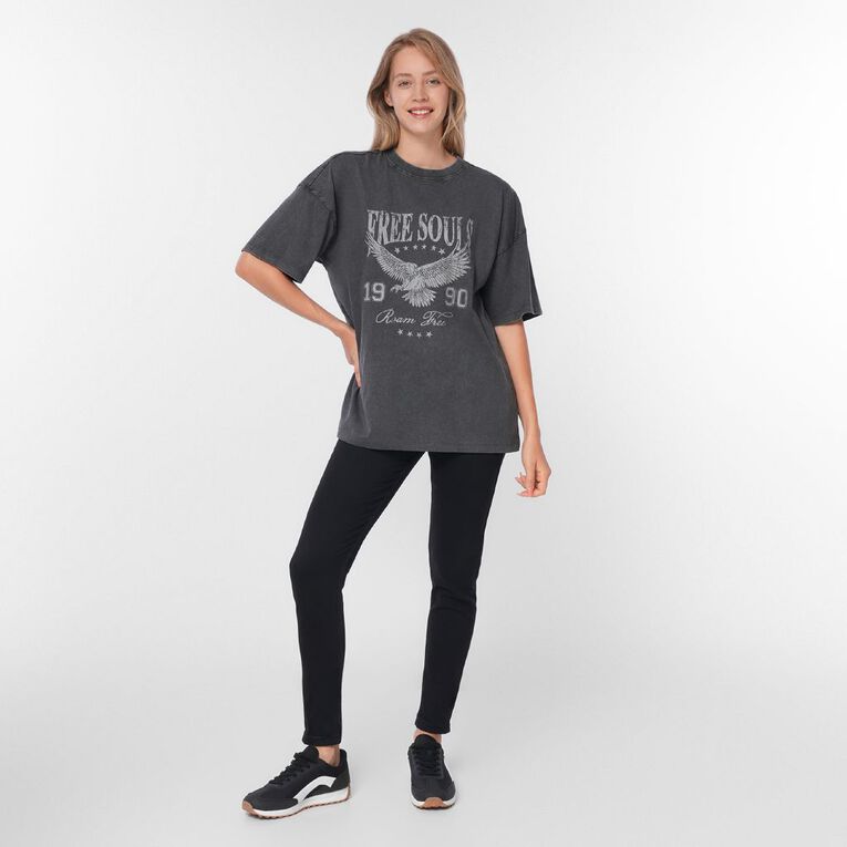H&H Women's Oversized Boyfriend Graphic Tee, Grey Dark, hi-res