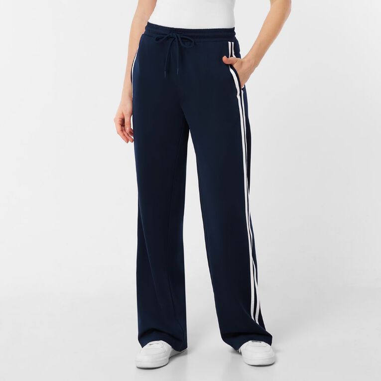 H&H Women's Sporty Stripe Wide Leg Pants, Navy, hi-res