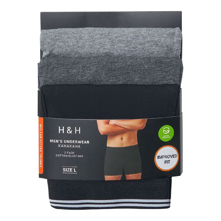 H&H Men's Mid Length Trunks 3 Pack, Black, hi-res