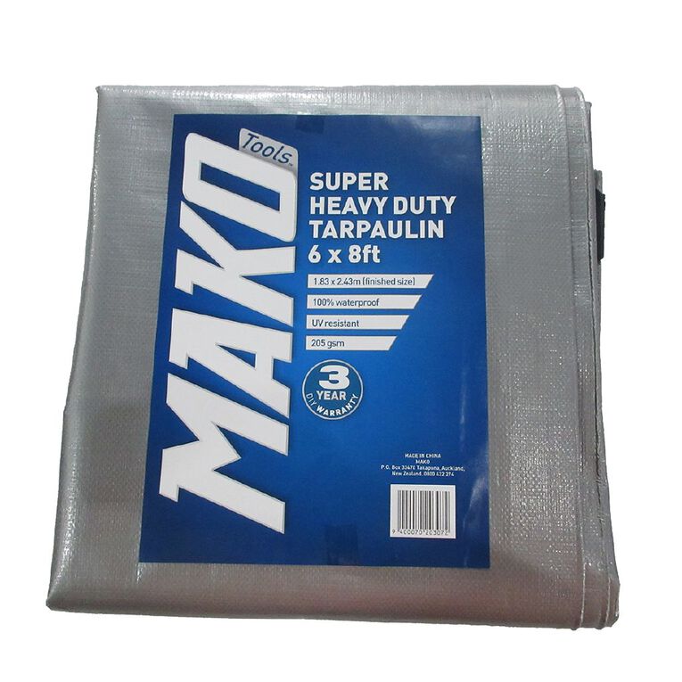 Mako Tarpaulin Silver/Black 205gsm 6ft x 8ft, , hi-res