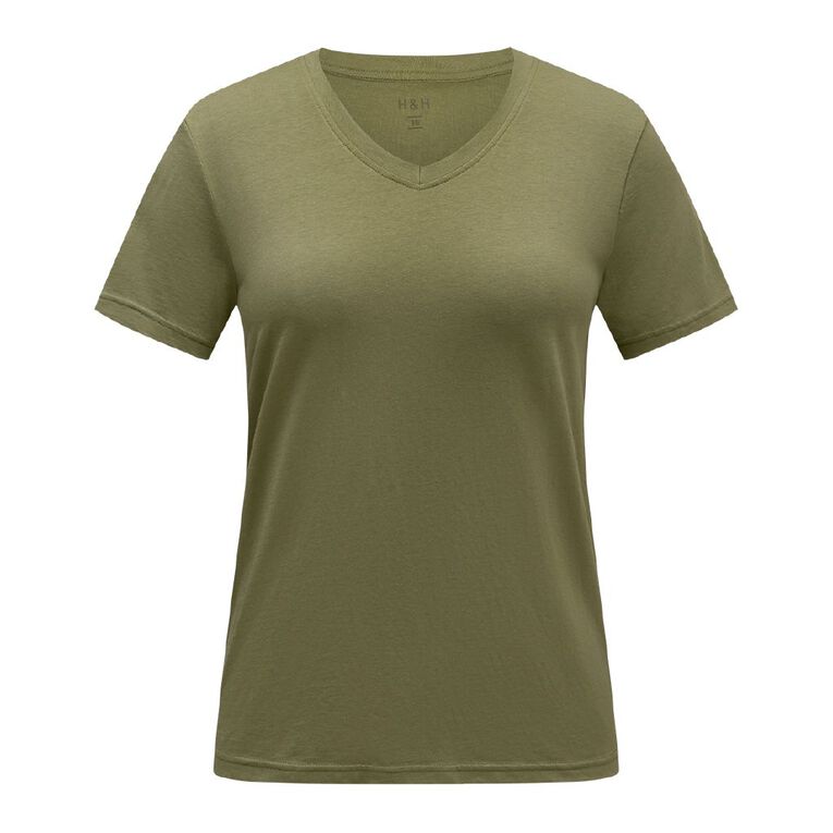 H&H Women's Short Sleeve Cotton V-Neck Tee, Green Light, hi-res