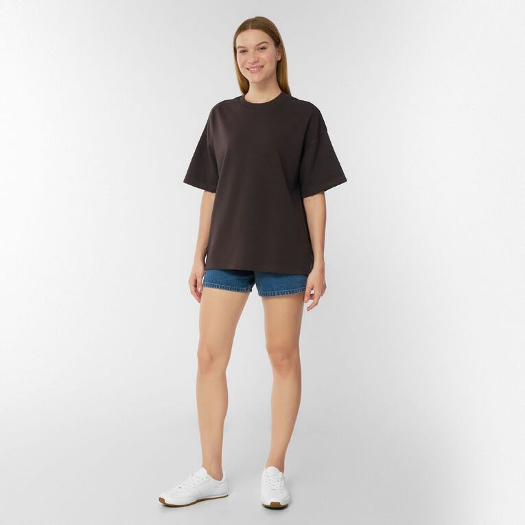 H&H Women's Short Sleeve Boxy Terry Tee, Brown Dark, hi-res