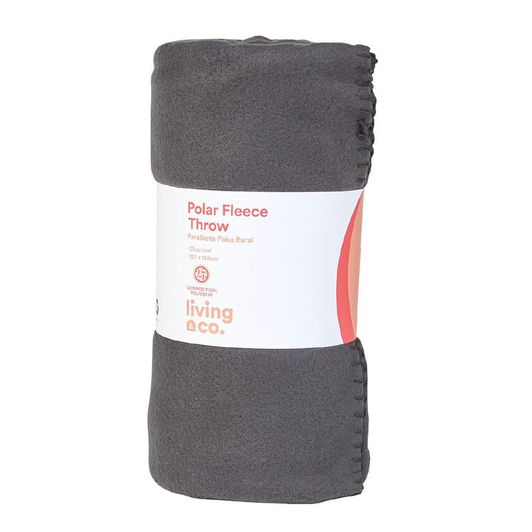 Living & Co Polar Fleece Throw Charcoal 127cm x 152cm, , hi-res