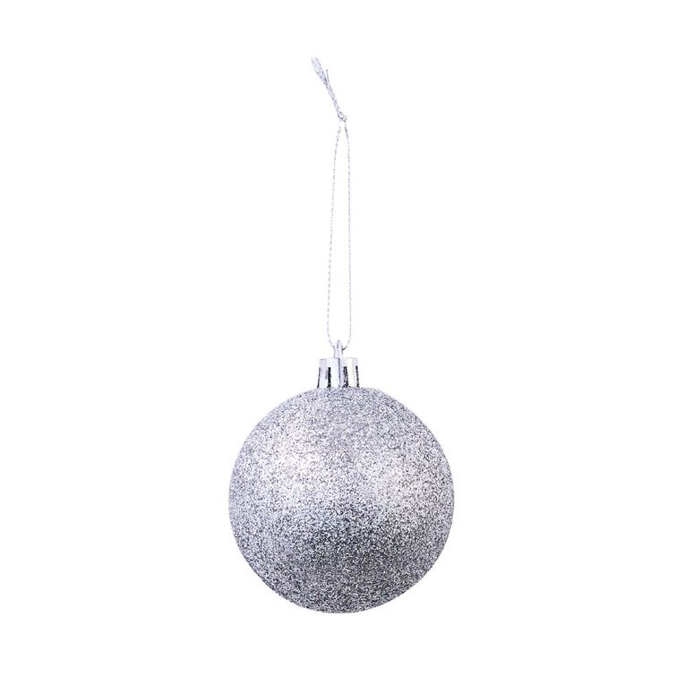 Wonderland Glitter Christmas Baubles 6cm Silver 10 Pack, , hi-res