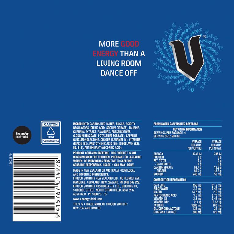 V Energy Drink Blue 4 Pack, , hi-res