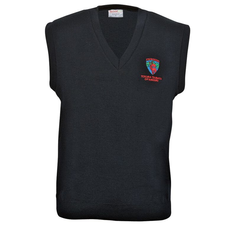Schooltex Te Kura Taumata O Panguru Wool Vest with Embroidery, Black, hi-res