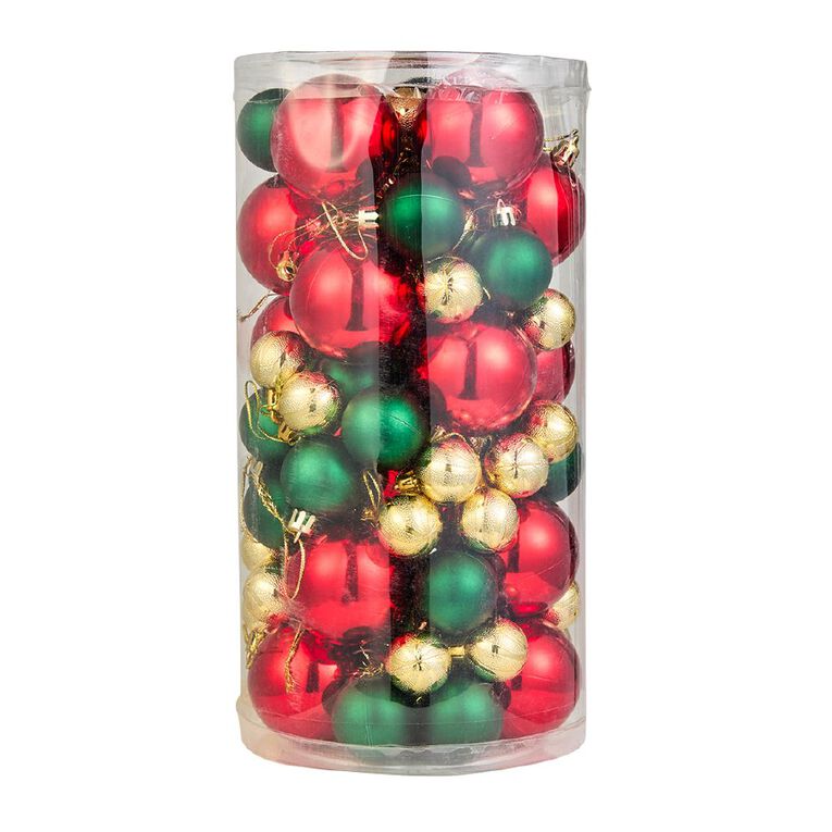 Wonderland Christmas Baubles Mixed Rainbow Bright Red/Gold/Green 80 Pack, , hi-res