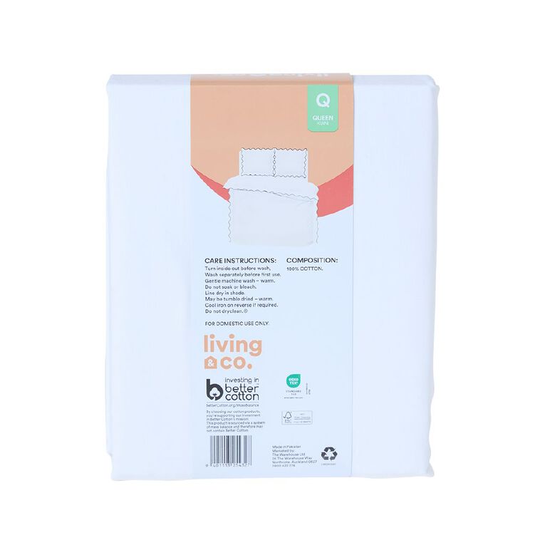 Living & Co 190 Thread Count Scallop Duvet Cover Set White Queen, White, hi-res
