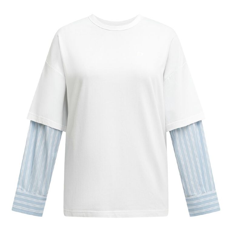 BRDRLESS Lola Long Sleeve Top, White, hi-res