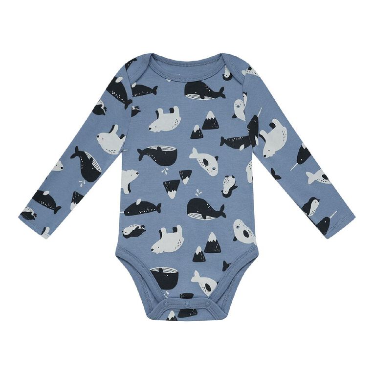 Young Original Babies' Long Sleeve Printed Bodysuit 3 Pack, Blue Light ARCTIC, hi-res