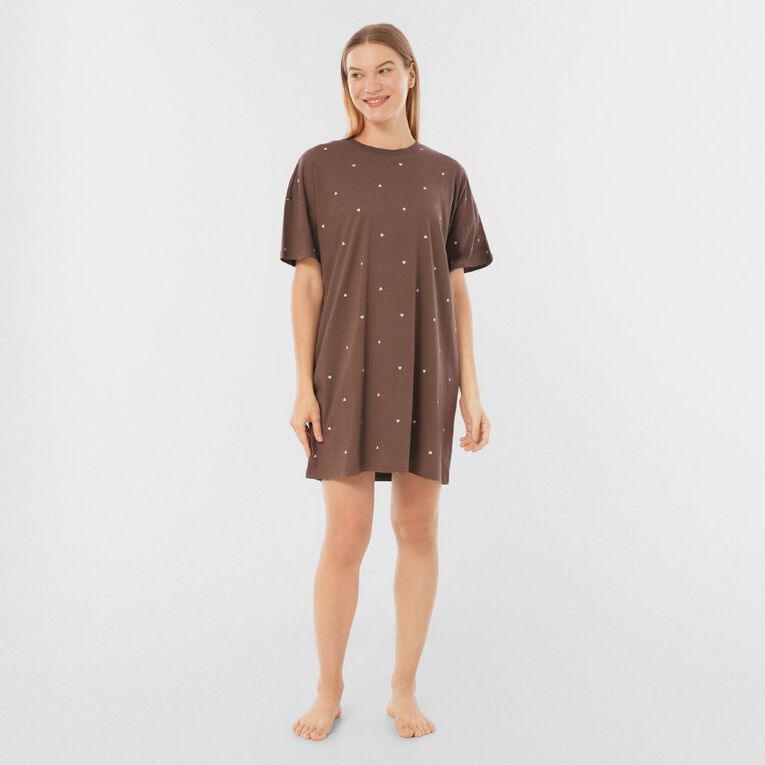 H&H Women's Boxy Tee Nightie, Brown Mid, hi-res