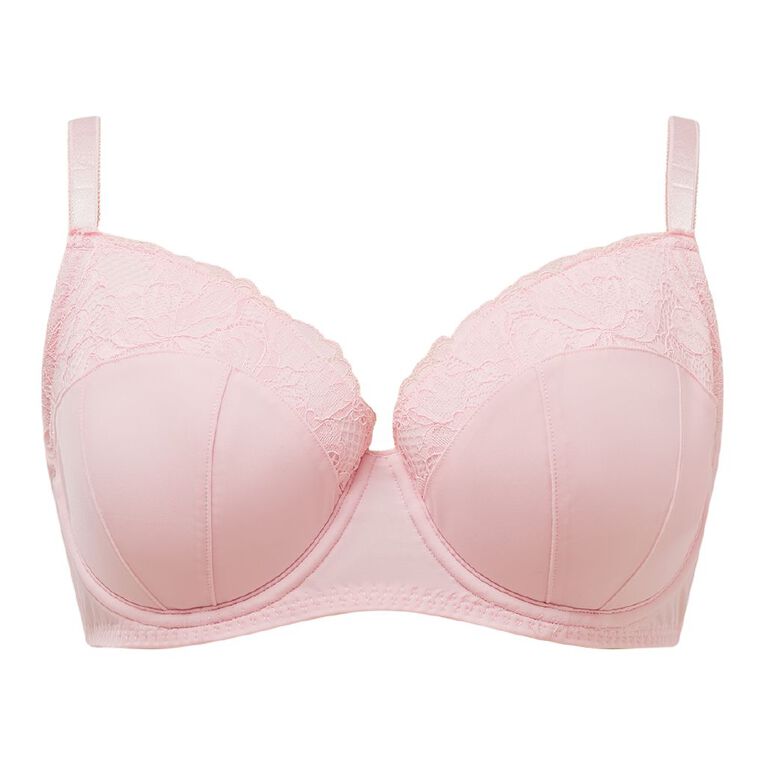 H&H Women's Lexi Solid & Lace Full Cup Bra, Pink Light, hi-res