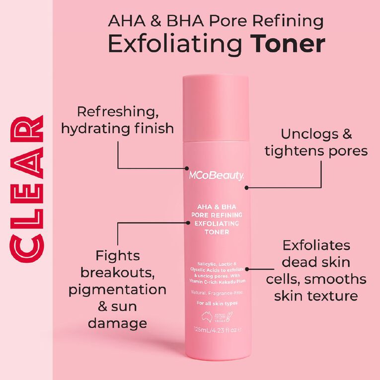 MCoBeauty AHA & BHA Pore Refining Exfoliating Toner 125ml, , hi-res