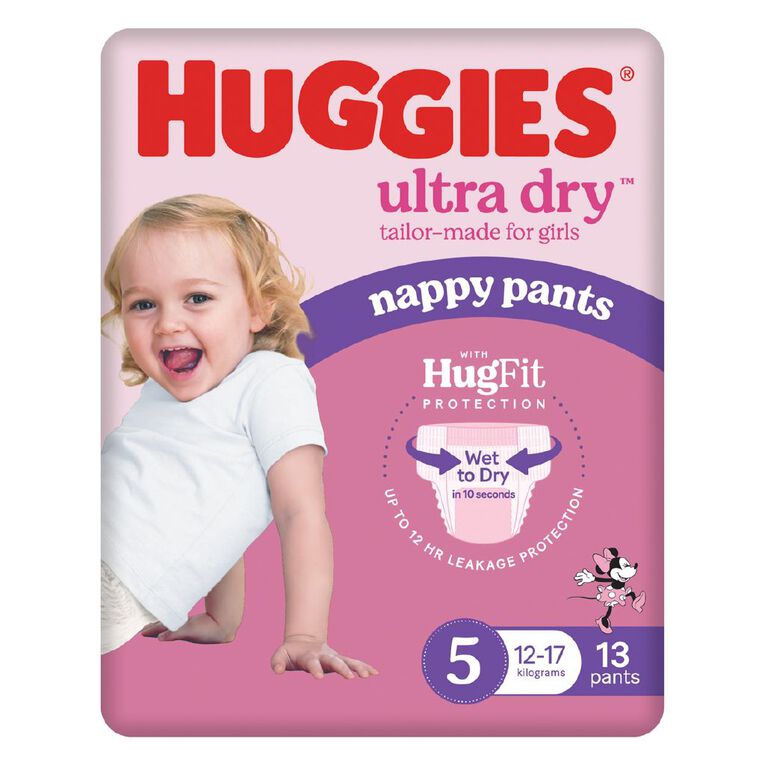 Huggies Ultra Dry Nappy Pants Walker Girl Size 5 12-17kg 13 Pack, , hi-res