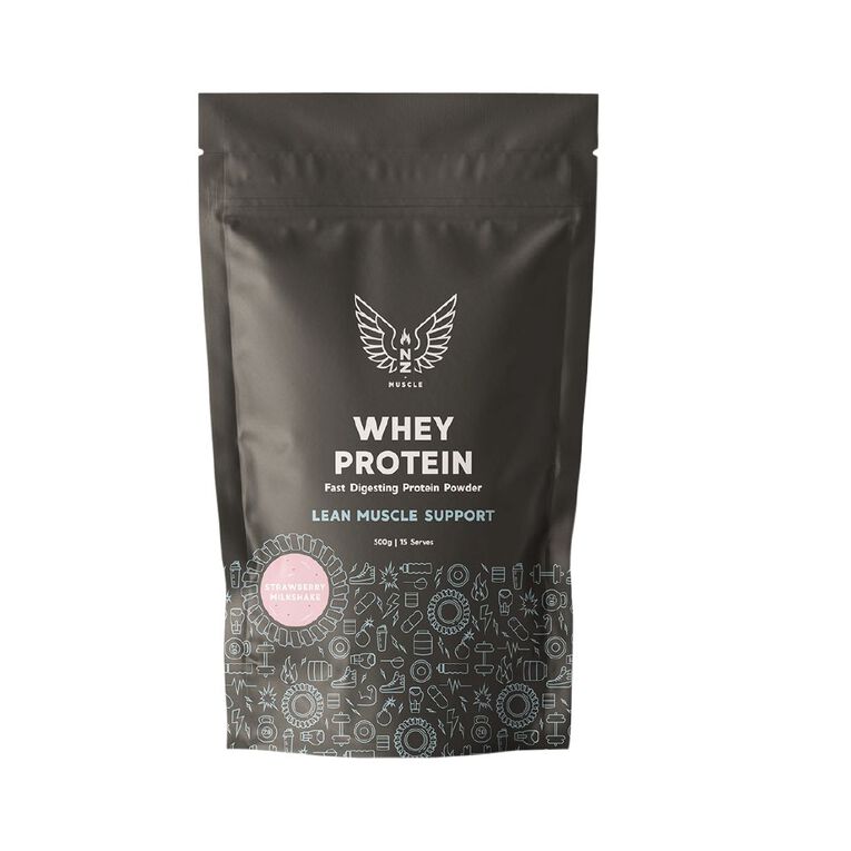 NZ Muscle Whey Protein Strawberry Milkshake  500g, , hi-res