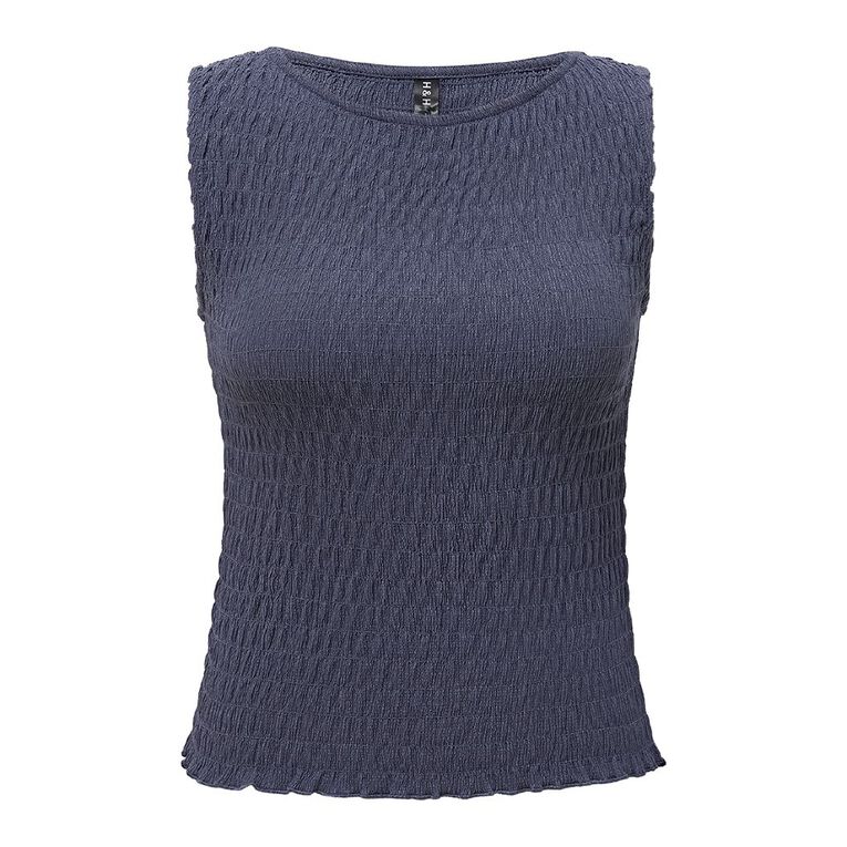 H&H Women's Shirred Tank Top, Blue Dark, hi-res