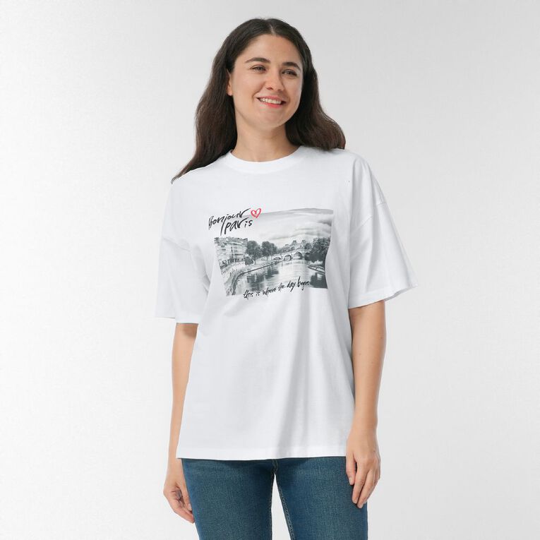 H&H Women's Short Sleeve Boyfriend Graphic Tee, Red Dark, hi-res