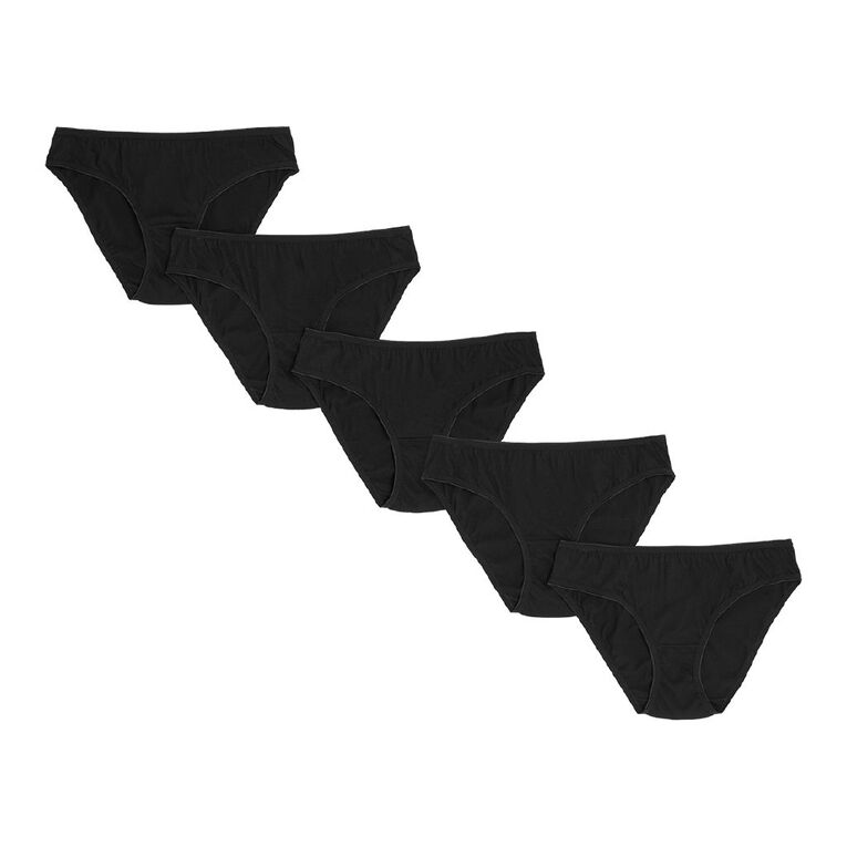 H&H Women's Cotton Bikini Briefs 5 Pack, Black, hi-res