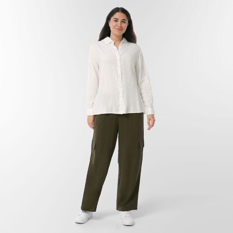 H&H Women's Twill Wide Leg Relaxed Cargo Pants, Green Dark, hi-res
