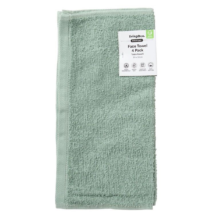 Living & Co Everyday Face Towel 4 Pack Sage, , hi-res