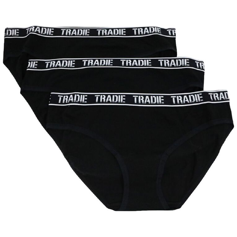 Tradie Women's Bikini Briefs 3 Pack, S25 Black, hi-res