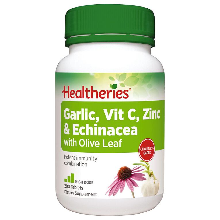 Healtheries Garlic Vitamin C Zinc & Echinacea with Olive Leaf 200s