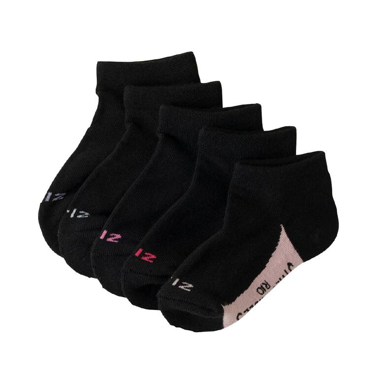 Rio Girls' Stretchable Low Cut Socks 5 Pack, Black, hi-res