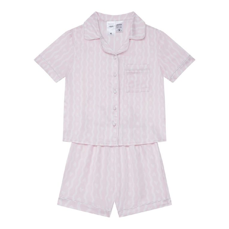 H&H Girls' Satin Button Up Pyjama Set, Pink Light, hi-res
