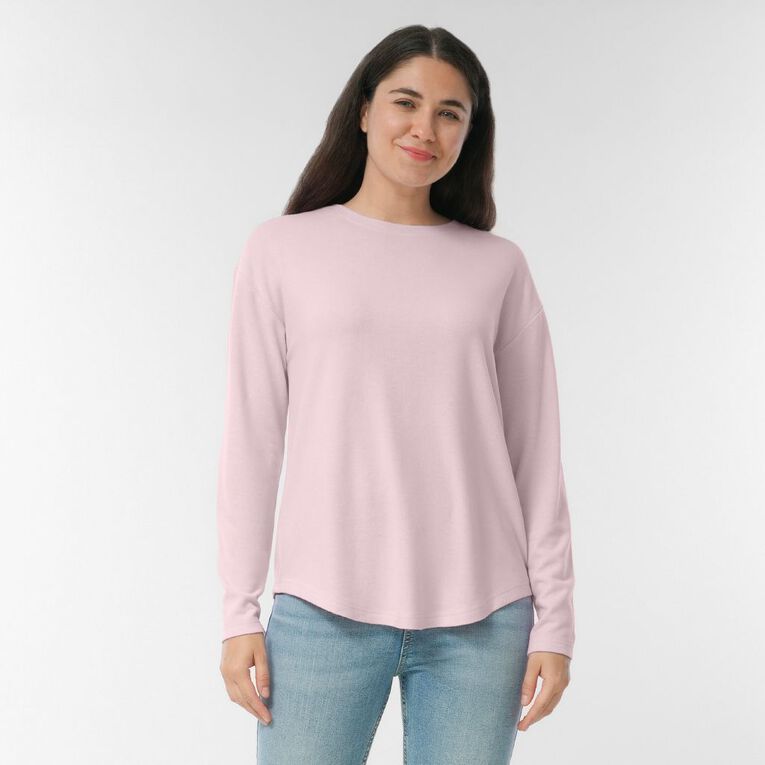 H&H Women's Brushed Fleece Drop Shoulder Top, Pink Light, hi-res