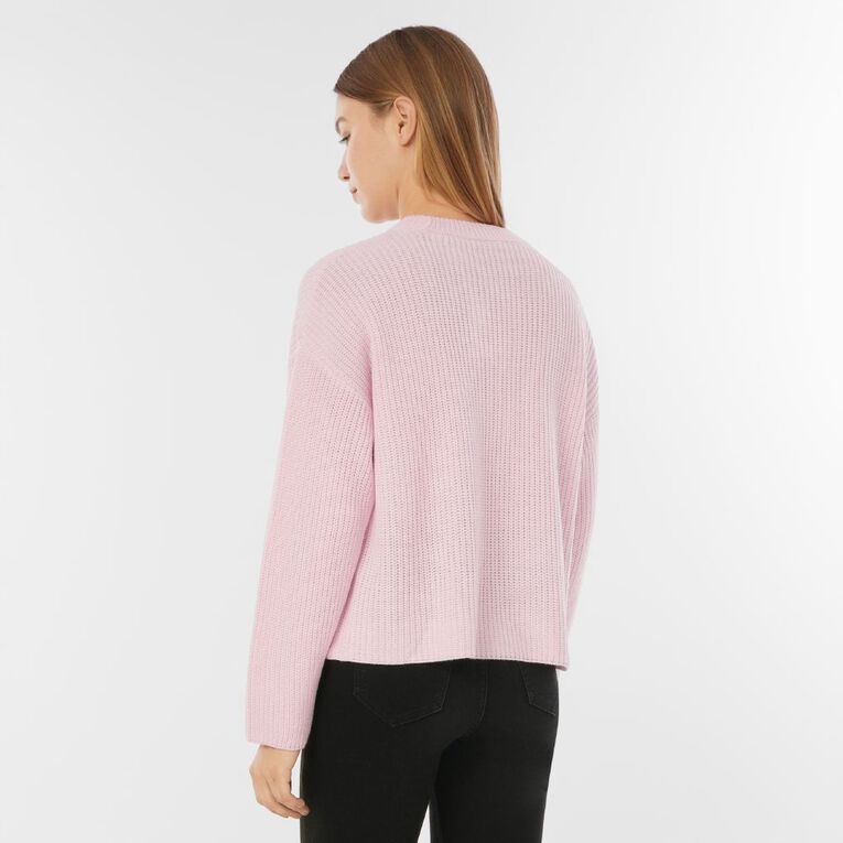 H&H Women's Long Sleeve Boxy Cotton Like Rib Crew, Pink Light, hi-res