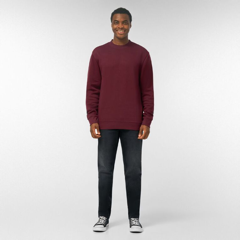 H&H Men's Plain Crew Sweatshirt, Red Dark, hi-res