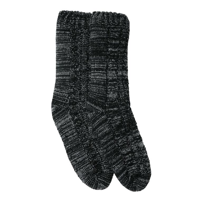 H&H Men's Cable Sherpa Crew Socks 1 Pack, Black/Grey, hi-res