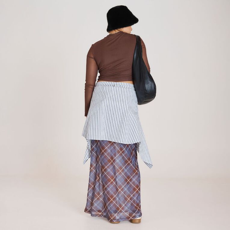 BRDRLESS Blake Crop Mesh Long Sleeve Top, Brown Dark, hi-res