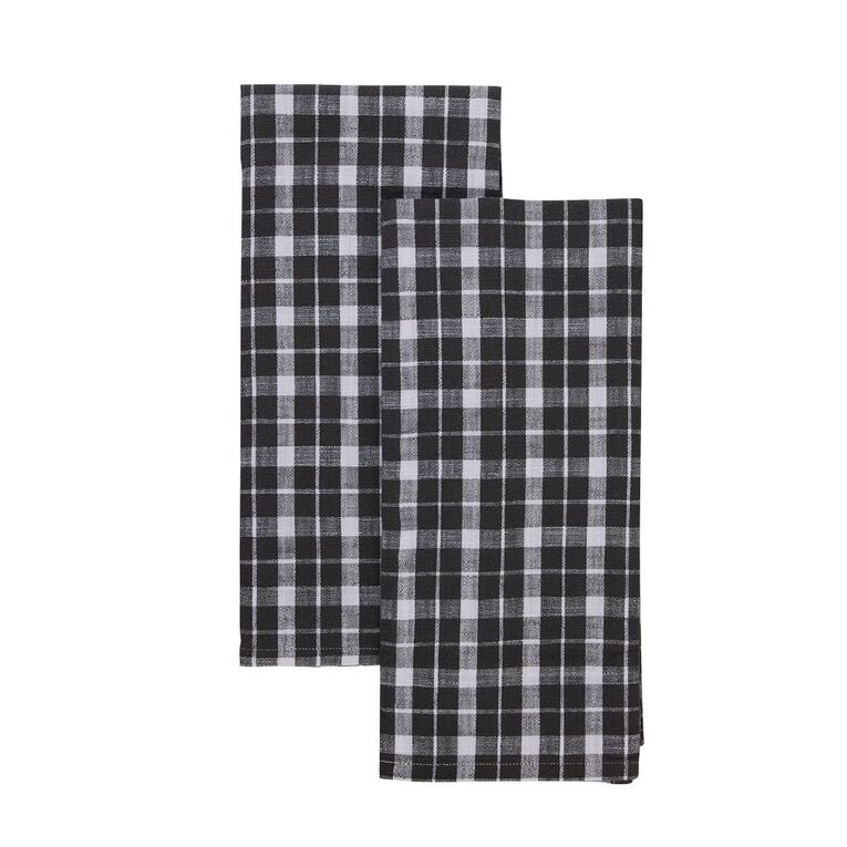 Living & Co Tea Towel Check Charcoal, , hi-res