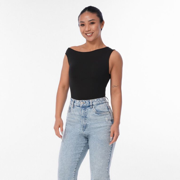 H&H Women's Contour Stretch Off Shoulder Bodysuit, Black, hi-res