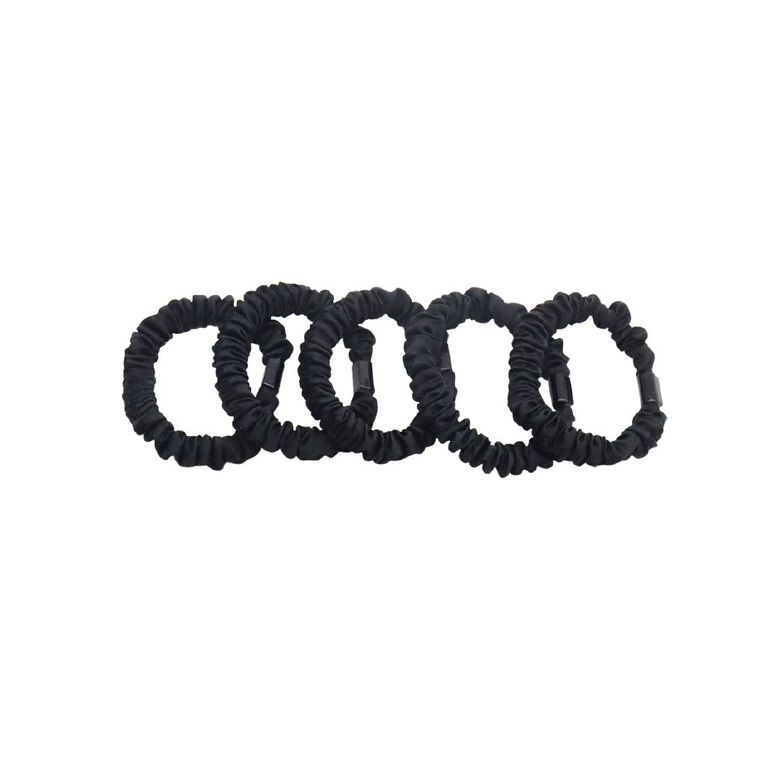 Poppi Mini Satin Scrunchies 5 Pack Black 5 Pack, , hi-res