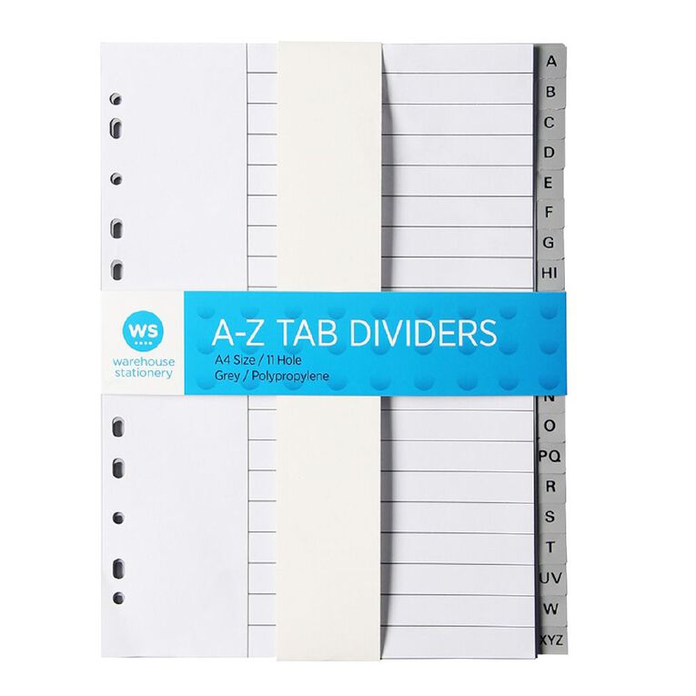 WS A-Z Polypropylene Dividers Grey Mid, , hi-res