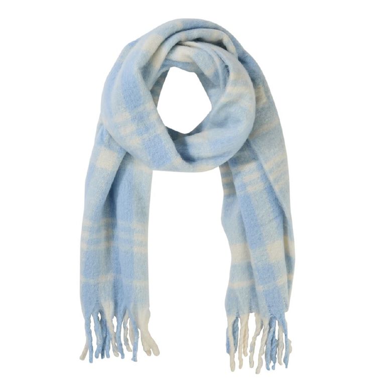 H&H Women's Check Scarf, Blue Light, hi-res