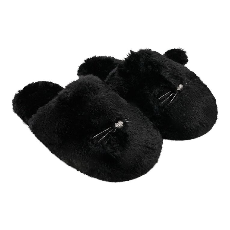 H&H Women's Cat Scuff Slippers, Black, hi-res