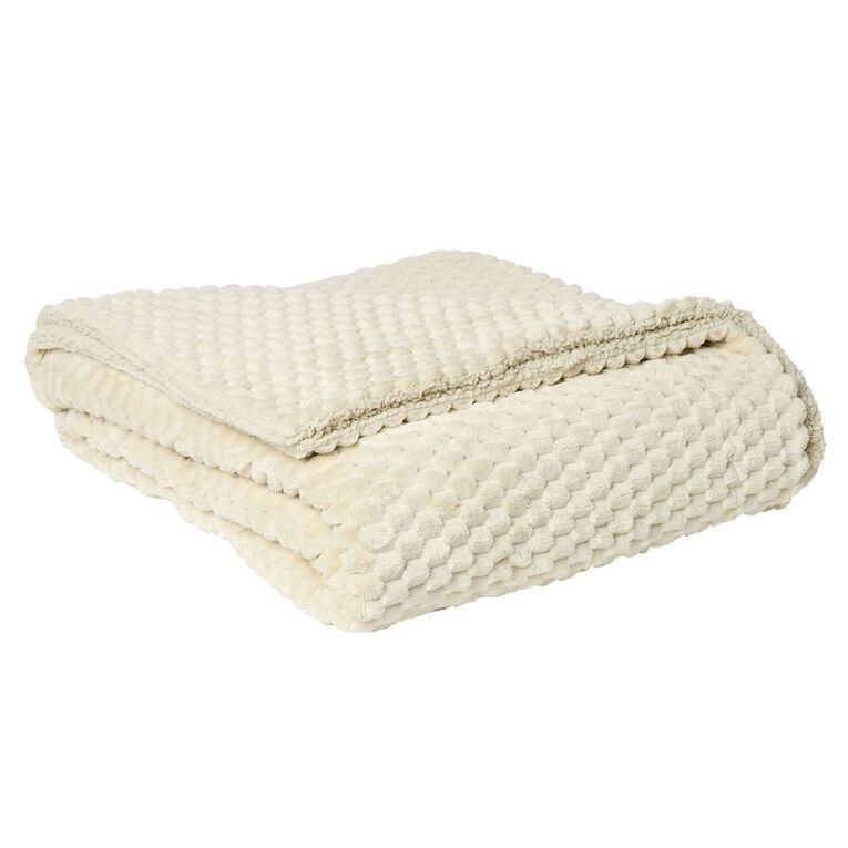 Living & Co Beehive Plush Sherpa Blanket Natural Queen, , hi-res