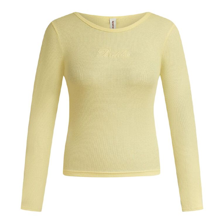 BRDRLESS Long Sleeve Fitted Rib Graphic Top, Yellow Light, hi-res