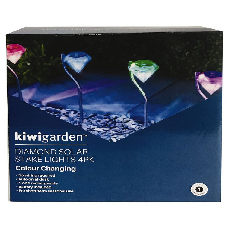 Kiwi Garden Garden Diamond Stake Solar Light Colour Changing 4 Pack, , hi-res