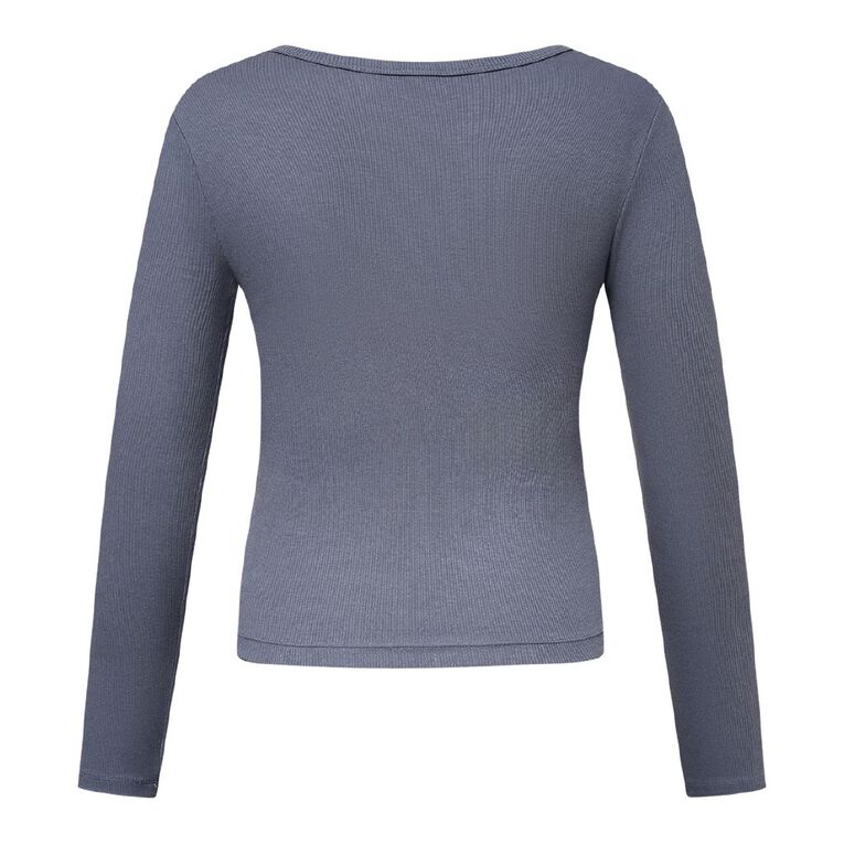 BRDRLESS Long Sleeve Fitted Rib Graphic Top, Blue Dark, hi-res