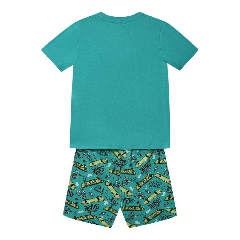 H&H Boys' Tee and Shorts Pyjama Set, Green Mid, hi-res