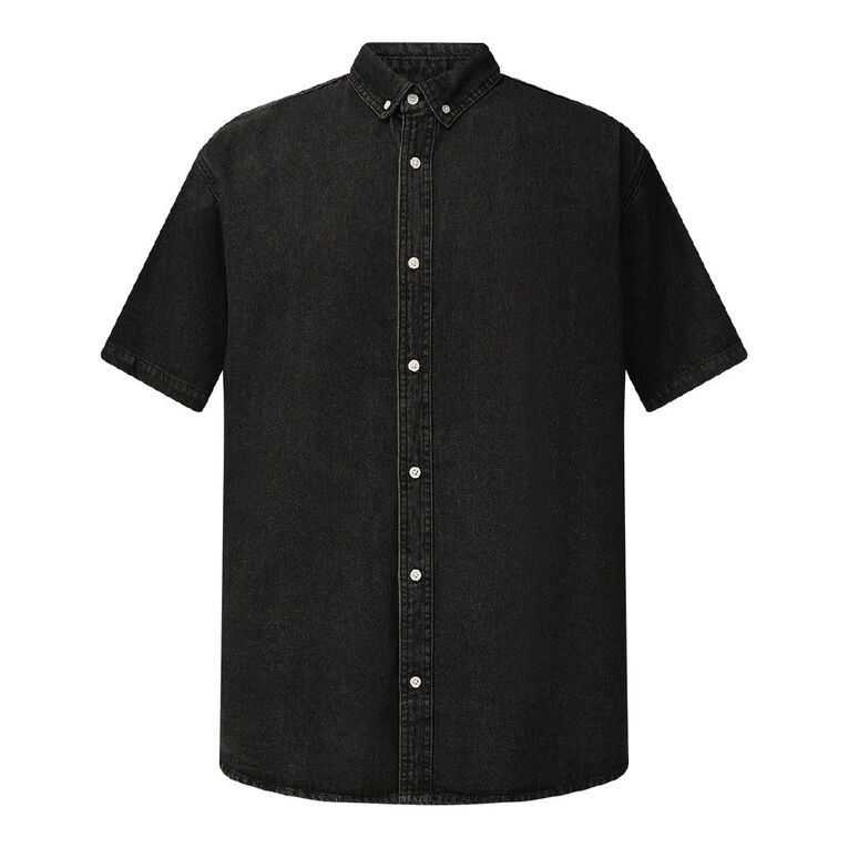 Garage Men's Short Sleeve Denim Shirt, Black, hi-res